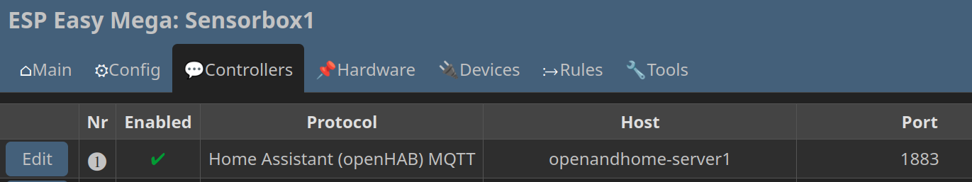 Zeigt den aktivierten Eintrag bei Controller an.